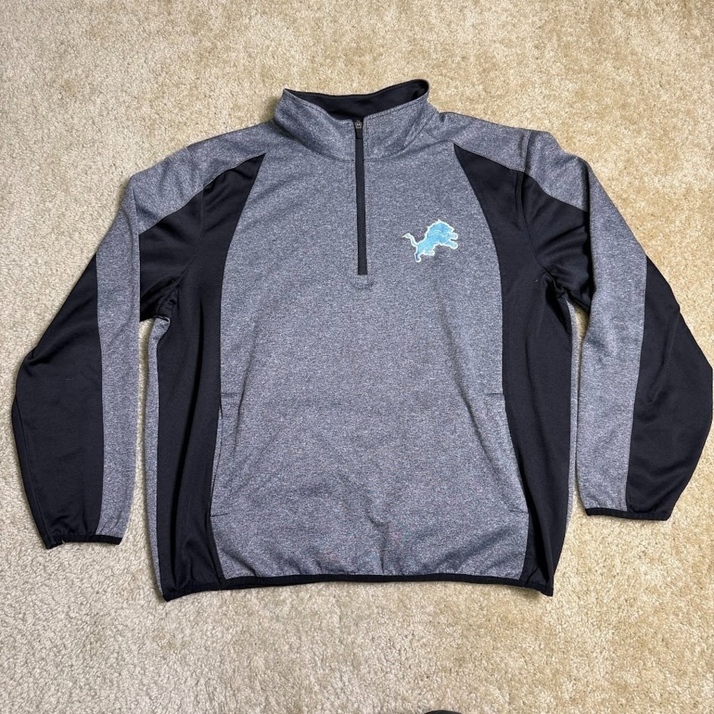 Detroit Lions Quarter Zip Pullover Mens XL Gray Black NFL Performance